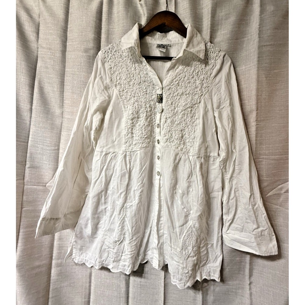 VTG Womens XL Parsley & Sage Button Down Vintage Blouse Top Mixed Metal Buttons